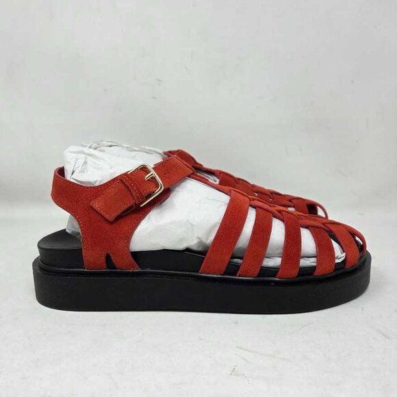 Women's EU 41 (US 10-10.5) By Anthropologie Footbed Fisherman Flats sandals red - Picture 4 of 11